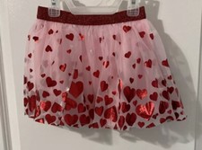 WAY TO CELEBRATE GIRLS Tutu Skirt Pink With Red Shiny Hearts Red Waistband 3T