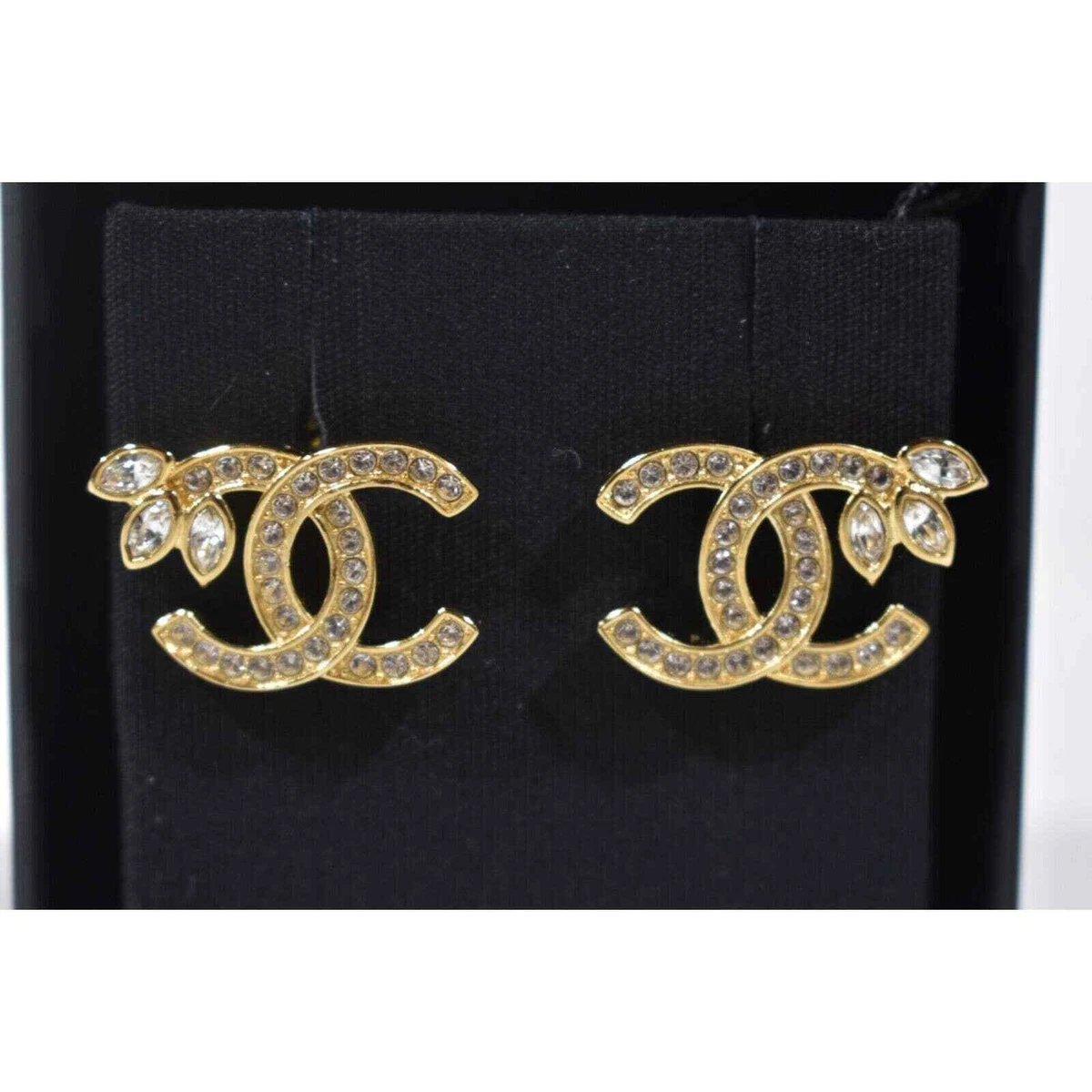 Chanel 22K Gold And Crystal CC Logo Large Statement Stud Classic Earrings