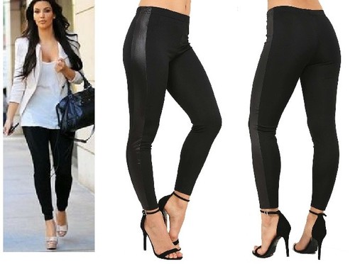 Women Ladies PVC Wet Look Contrast Side 