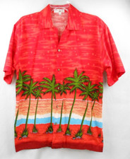 Tropical World Vintage Hawaiian Island Print Short Sleeve Red Shirt Mens M