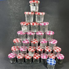 Lot of 29 Empty Mini Bonne Maman 1oz Glass Jars Gingham Lids Crafts Storage