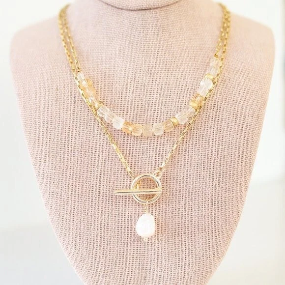 Waterproof Gold Toggle Necklace with Baroque Pearl Gold Chain Necklace Pearl - Image 3 of 4