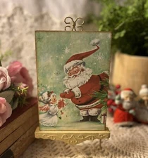 Santa, Little Angel Gift Vintage Christmas, Retro Handcrafted Mini Plaque / Sign