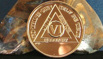 Gold Plated Alcoholics Anonymous 6 Year AA Medallion Coin Token Chip ...