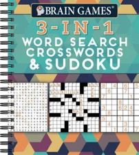 Brain Games 3-In-1: Word Search, Crosswords & Sudoku - Spiral-bound - GOOD