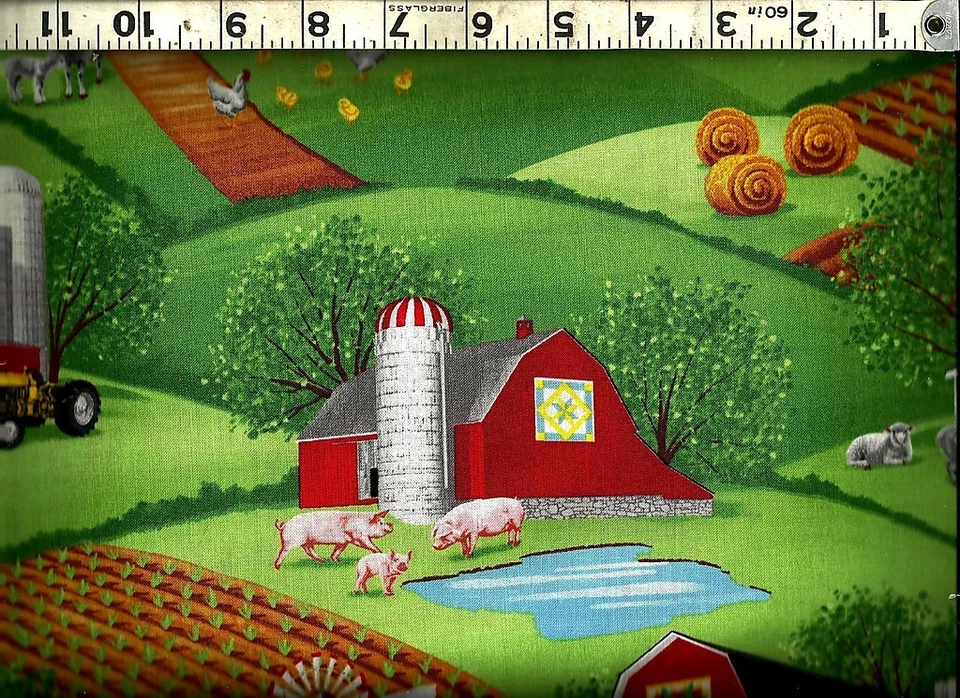 Tesoros atemporales ~ Graneros Granjas Vacas Cerdos Ovejas ~ Tela de edredón 100 % algodón por comprar Foto 4 de 4