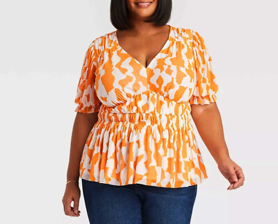 NWT AVA & VIV Multicolor Plus Size 4X Top Blouse Smocking Lined Ruched Stretch