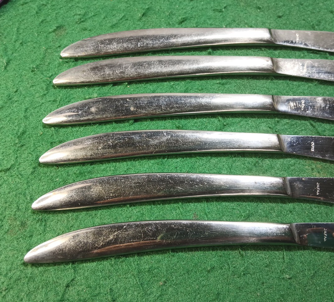 Vtg Set Of 6 Japan Stainless Steel Partial Serrated Steak Knives, Original Box