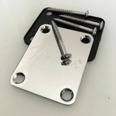 For Fender Strat Tele Electric Guitar Neck Plate Chrome Engraved Fender Logo