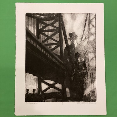 BRIDGE, FIGURE, etching, intaglio, nostalgia, antique, architecture