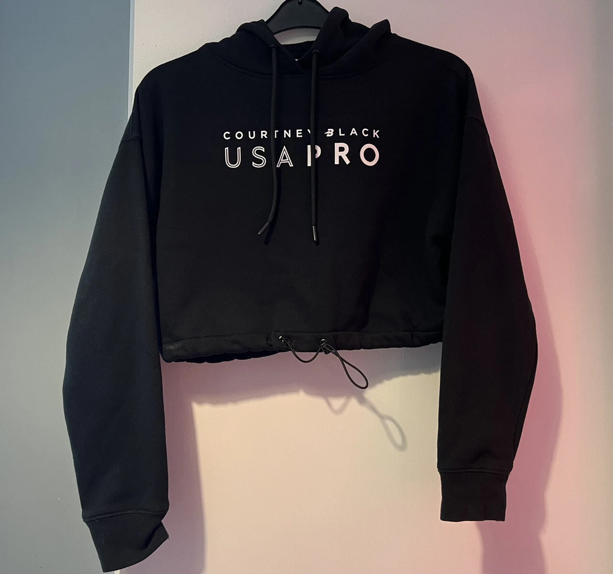 Ladies UK 10 USA Pro X Courtney Black Logo Hoodie Crop Cotton Polyester