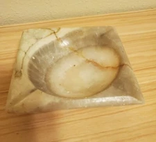 Vintage Square Slanted Marble Alabaster stash Ashtray 6"