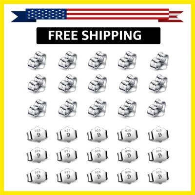 30Pcs/15 Pairs 925 Sterling Silver Earring Backs Replacement Secure Ear Locking,