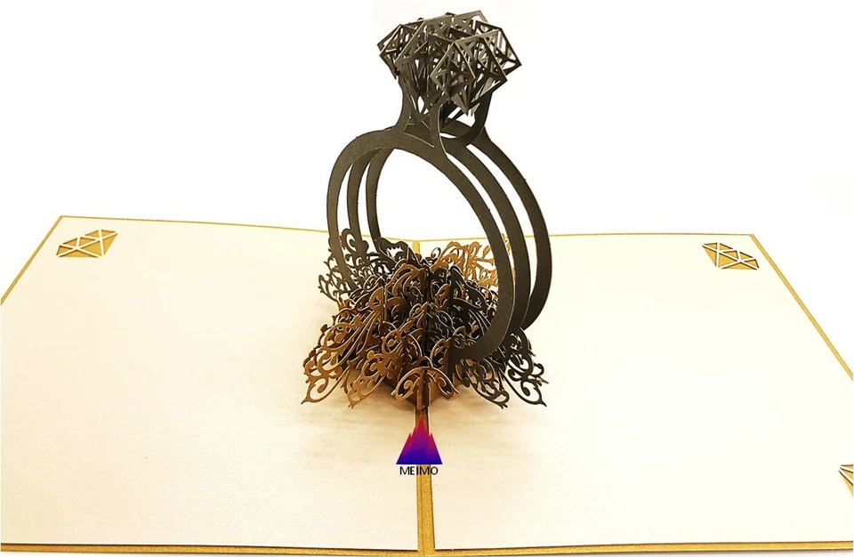 Anillo de diamantes con tarjeta emergente 3D hecho a mano día de San Valentín, aniversario, boda, amor Foto 2 de 4