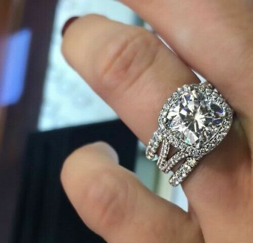 3Ct Cushion Cut Moissanite Halo Ring in Sterling Silver