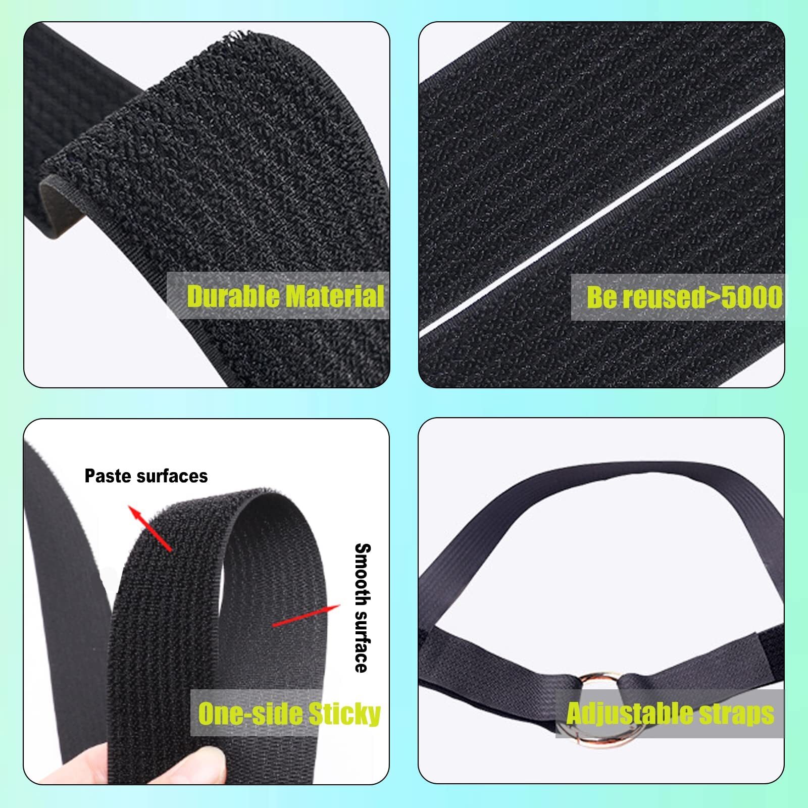 2 Rolls 32.2ft Adjustable Fastening Hook and Loop Straps with 40 Metal Buckles