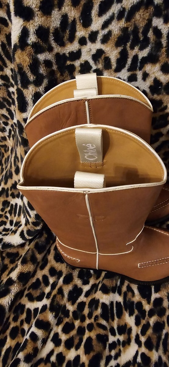 Chloe Nellie Texan Boot Brown Leather Western Red Sz 37/7
