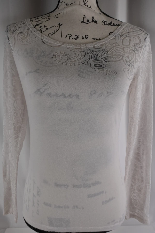 Blusa para mujer Etro Milano suéter cuello redondo talla 40 estampado 2 mangas de encaje EE. UU. Foto 2 de 4