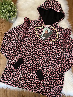 Sandy Liang x Target Black Pink Ditsy Floral Ruffle Hoodie Sweatshirt Sz M  NWT | eBay