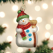 OLD WORLD CHRISTMAS SNOWMAN WITH BROOM GLASS CHRISTMAS ORNAMENT 24197