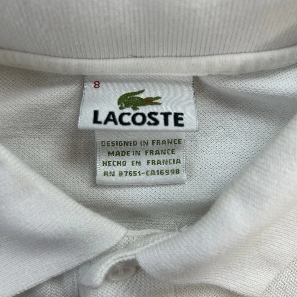 Lacoste Polo Shirt Men White Short Sleeve Size 8 - Image 3 of 4