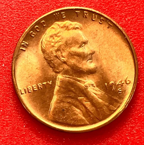 1946-S Lincoln Wheat Cent Penny GEM RED BU From an Original Bank Roll