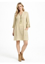 BCBGMAXAZRIA Embroidered Boho Shift Dress Women’s Large Wool Blend Tassel Tie