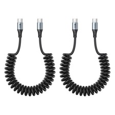 Coiled USB C to USB C Cable 2-Pack,for Car,60W Fast Charging,6FT