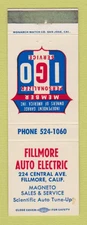 Matchbook Cover - Fillmore Auto Electric Fillmore CA WEAR