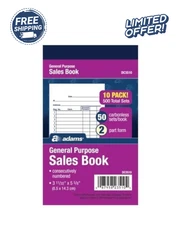 Adams General Purpose Sales Book, 2-Part, Carbonless, White/Canary, 3-11/32" x