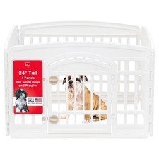 IRIS USA 24" Dog Playpen with Door, 4-Panel Pet Enclosure for Small Dogs, White