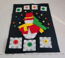 Vintage Hand Sewn Appliqué Felt And Buttons Snowman 6x9