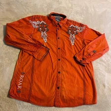 Roar Signature Edition Mens Orange Embroidered Cross Wings Button Up Shirt 2XL