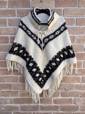 Vintage 1960s Alpaca Wool Hand Knit Poncho OSFM Hippie Boho Whimsigoth