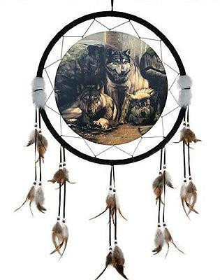 Großes Wolfsrudel Traumfänger Indianer inspiriert Wanddeko Schlafwächter