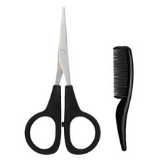 2 Pack Men's Beard Mustache Scissors Mini Comb Trimming Kit Black 4 inch