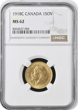 1918 Gold Sovereign Ottawa Canada Mint MS 62
