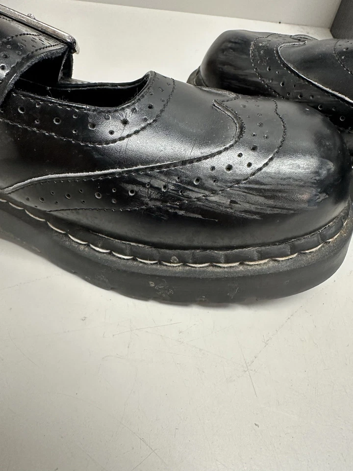 TUK Black Leather Brogue Mary Jane Buckle Platforms Shoes US W11 / EU42 / UK9 - Image 3 of 4