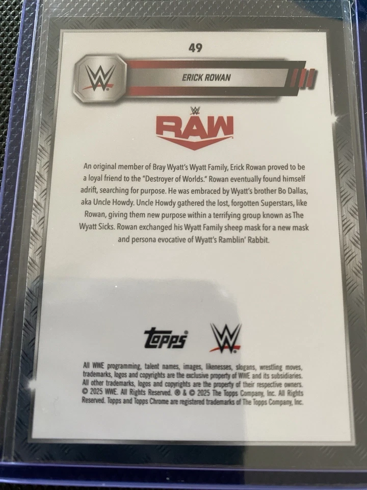 Erick Rowan 2025 Topps Chrome WWE BLUE GEOMETRIC REFRACTOR /99 #49 - Image 2 of 2