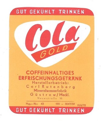 GDR AFG label mineral water factory Carl Rutenberg Güstrow Brause Limo