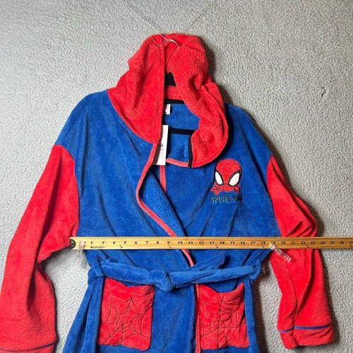 Spiderman Robe Boys XL Blue Red Long Sleeve Hooded Marvel Robe Cosusket NEW - Picture 6 of 9