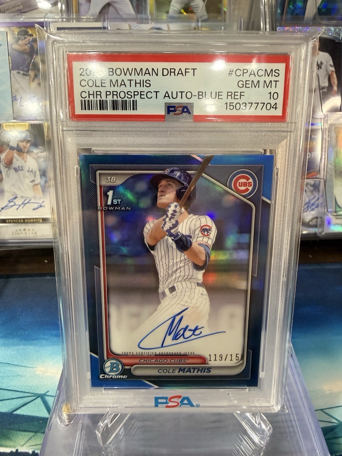 2024 Bowman Draft Chrome Prospects Cole Mathis 1st True Blue Auto /150 PSA 10