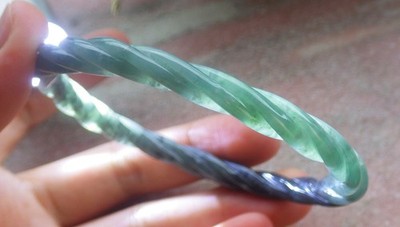Video Certified Green 100% A JADE Jadeite Knotted Bangle Bracelet 58mm 手镯 711764