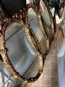 Vtg Gold Hollywood Regency Mirror Triptych Triple Interlocking Oval Wall Bassett