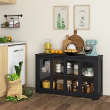 2-Layer Sideboard Cupboard Storage Cabinet w/ Sliding Door for Pantry Kitchen