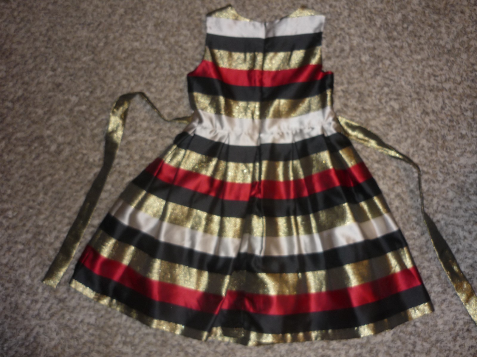 Girls' Bonnie Jean Taffeta Dress Red Gold Black Stripes Christmas Holidays Sz 10