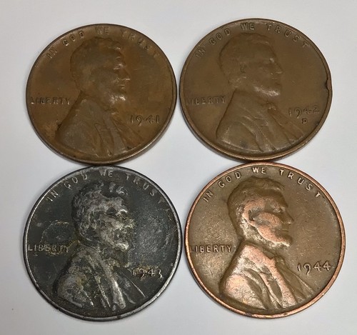 Seltene alte 1941 1942 1943 1944 WWII US Stahl Kupfer Penny Münze Vintage Krieg Lot Set