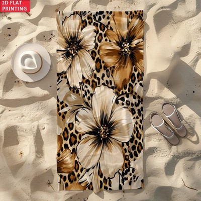 2d Flat 1pc Leopard Flower Pattern Beach Towel - Soft, Ultra-Absorbent Microfi