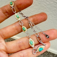 925 Sterling Silver Bracelet 5x3mm Natural Turquoise Gemstone Zircon Jewelry