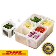 SET of 2 Fridge Storage Boxes 6-Grid Produce Saver Drawer Container Stackable